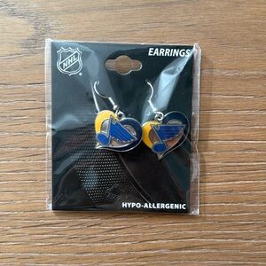 St Louis Blues Hockey Earrings BNIP Heart Accent